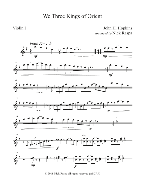 We Three Kings of Orient (String Orchestra) Violin I part (arr. Nick Raspa)