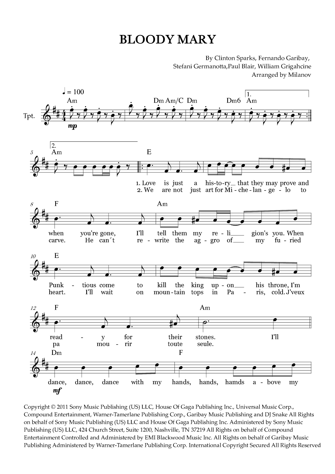 Bloody Mary (arr. Milanov)
