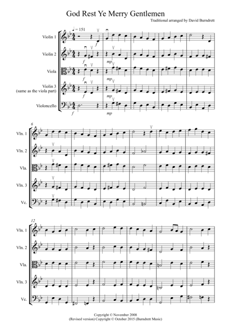 God Rest Ye Merry Gentlemen for String Quartet (arr. David Burndrett)