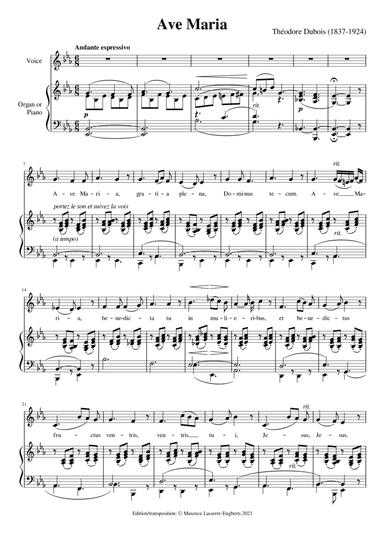 Dubois: Ave Maria [Low Voice; Key: Eb] (arr. Maxence Lasserre-Engberts)