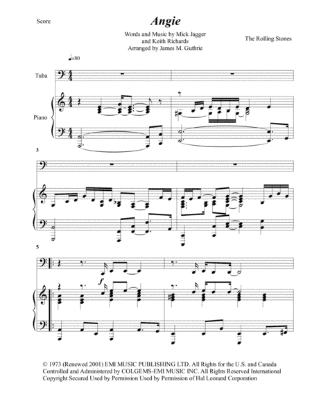 Angie (arr. James M. Guthrie, ASCAP)