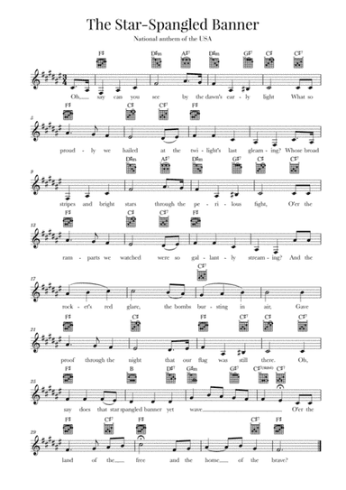 The Star Spangled Banner (National Anthem of the USA) - Guitar - F-sharp Major (arr. Cadenza Editions)