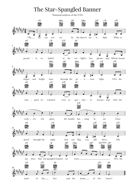 The Star Spangled Banner (National Anthem of the USA) - Guitar - F-sharp Major (arr. Cadenza Editions)