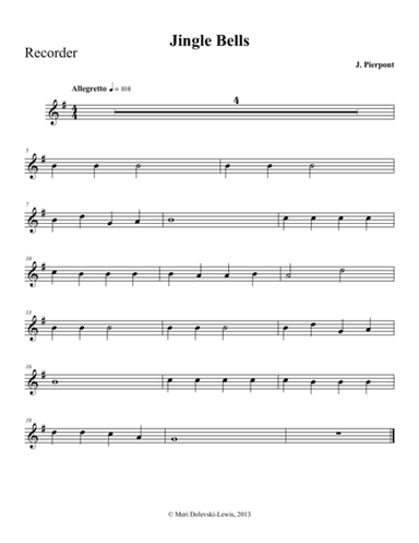 Jingle Bells: recorder/piano (arr. Meri Dolevski)
