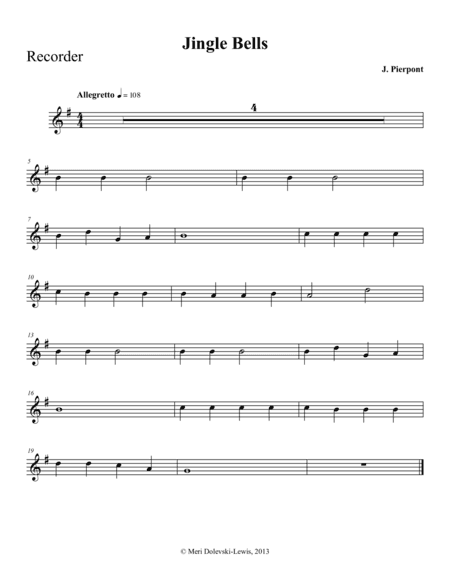 Jingle Bells: recorder/piano (arr. Meri Dolevski)