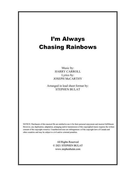I'm Always Chasing Rainbows (Judy Garland) - Lead sheet (key of A) (arr. Stephen Bulat)