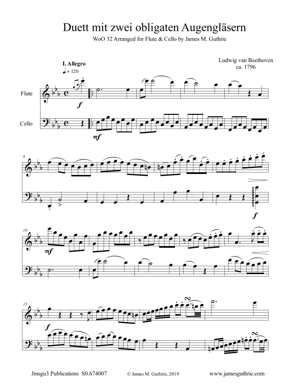 Beethoven: Duet WoO 32 for Flute & Cello (arr. James M. Guthrie, ASCAP)