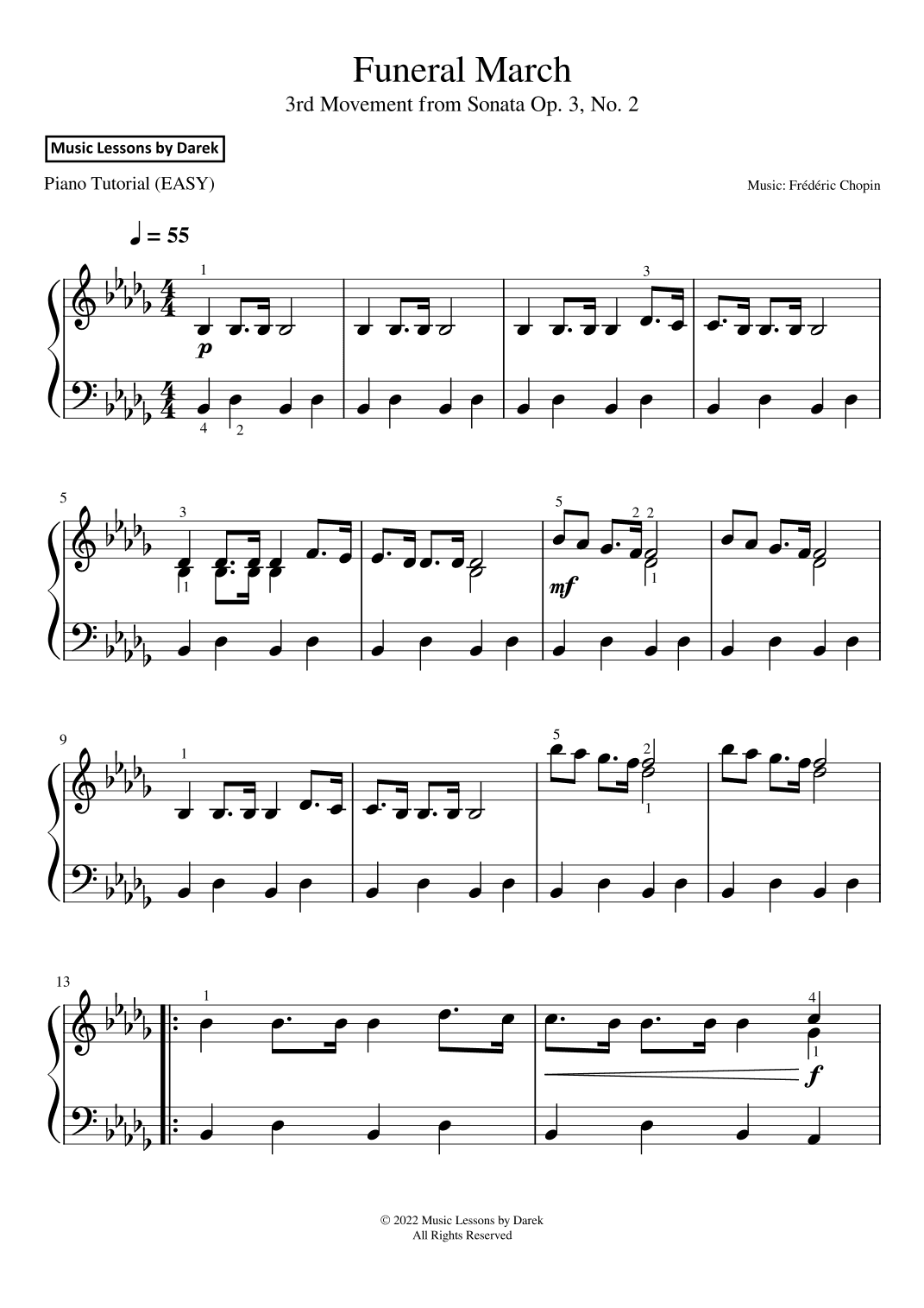 Funeral March (EASY PIANO) 3rd Movement from Sonata Op. 3, No. 2 [Frédéric Chopin] (arr. Darek)