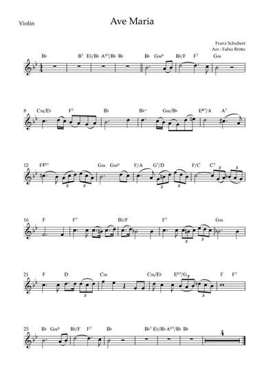 Ave Maria (Franz Schubert) for Violin Solo with Chords (Simplified) (arr. Fabio Britto)