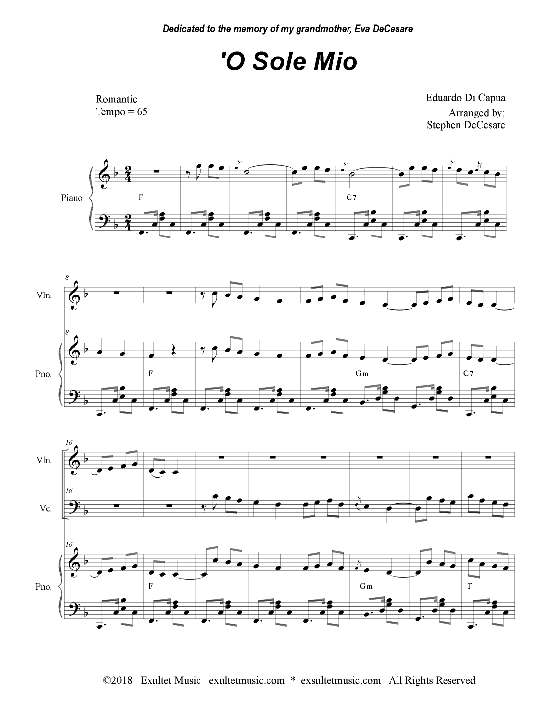 O Sole Mio (Duet for Violin and Cello) (arr. Stephen DeCesare)
