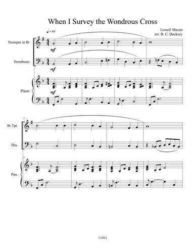 When I Survey the Wondrous Cross (Trumpet and Trombone Duet) with optional piano accompaniment (arr. B. C. Dockery)