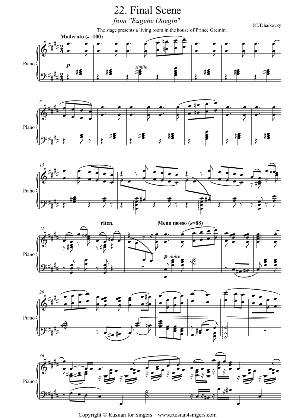Finale. Duet of Tatyana and Onegin from “Eugene Onegin” Act 3 DICTION SCORE with IPA and translation (arr. Russian for Singers)