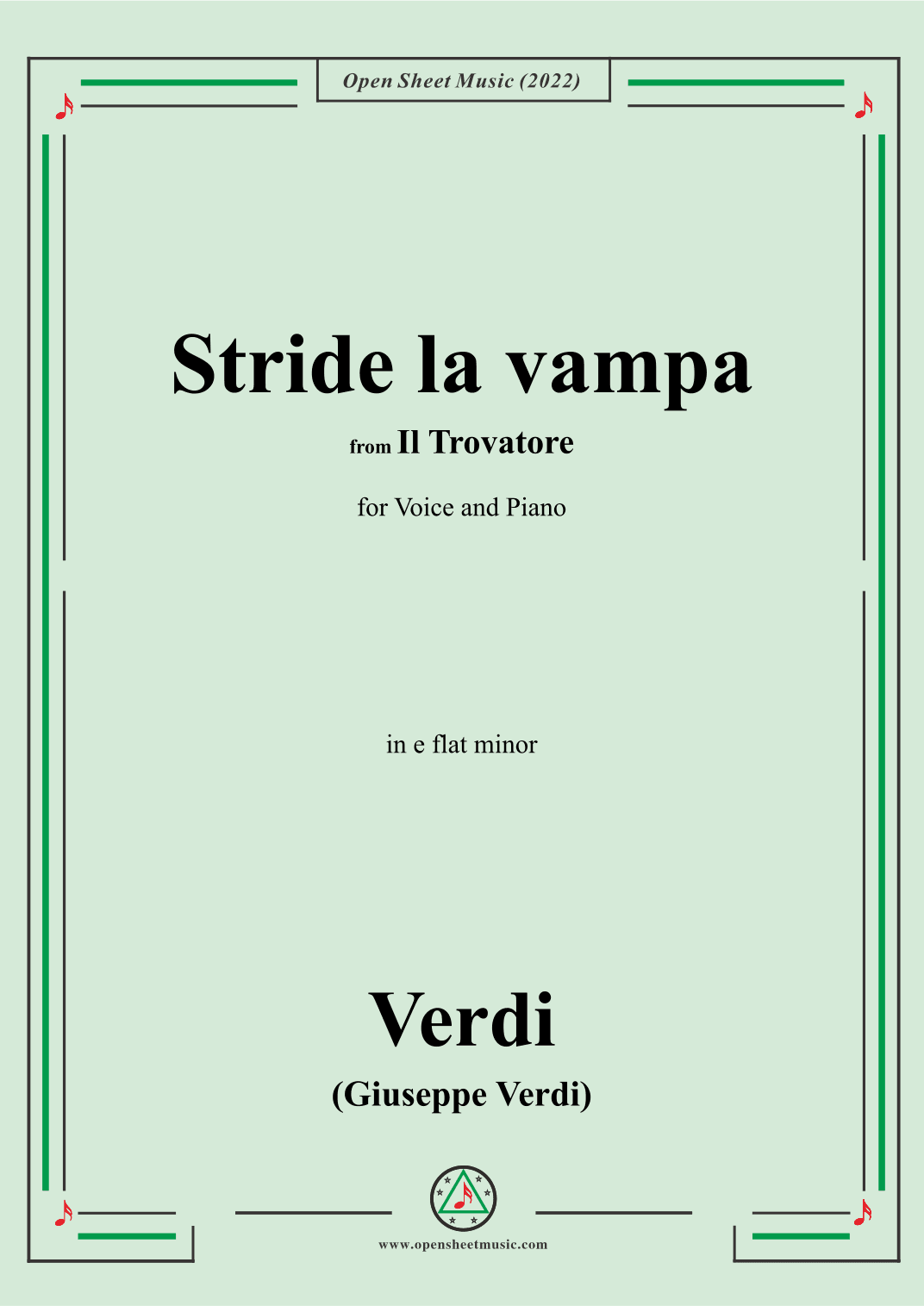 Verdi-Stride la vampa,from 'Il Trovatore',in e flat minor,for Voice and Piano (arr. OSM Press)