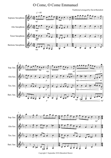 O Come, O Come Emmanuel for Saxophone Quartet (arr. David Burndrett)