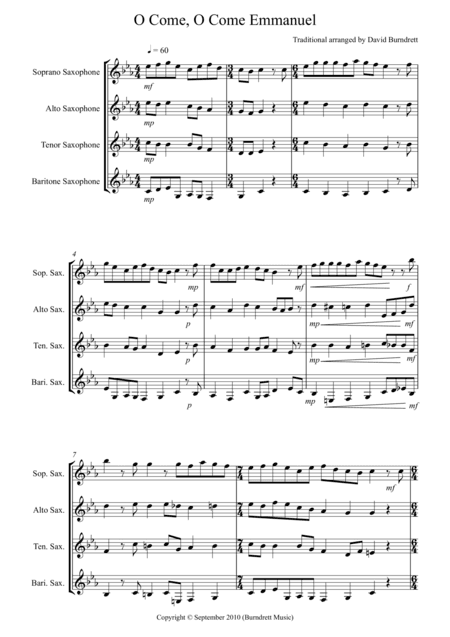 O Come, O Come Emmanuel for Saxophone Quartet (arr. David Burndrett)