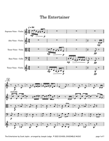 The Entertainer by Scott Joplin for String Quartet in Schools (arr. Joseph Judge)