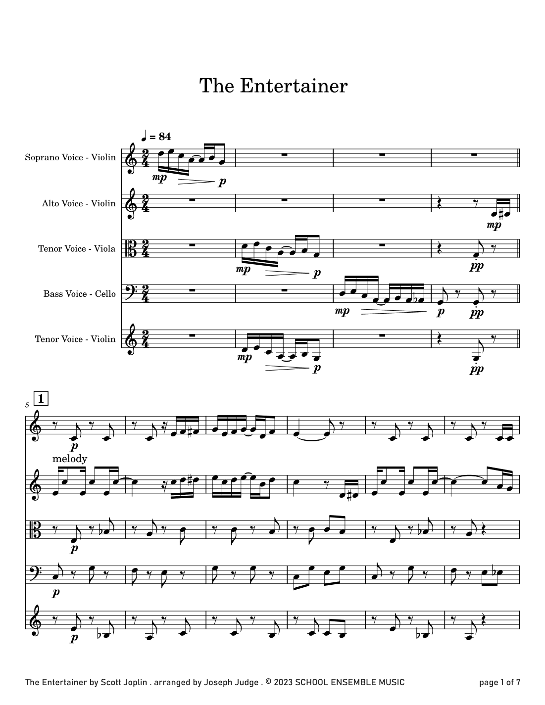 The Entertainer by Scott Joplin for String Quartet in Schools (arr. Joseph Judge)