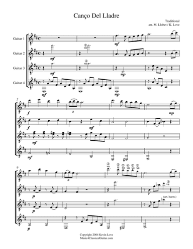 Canço del Lladre (Guitar Quartet) - Score and Parts (arr. Miguel Llobet, Kevin Love)