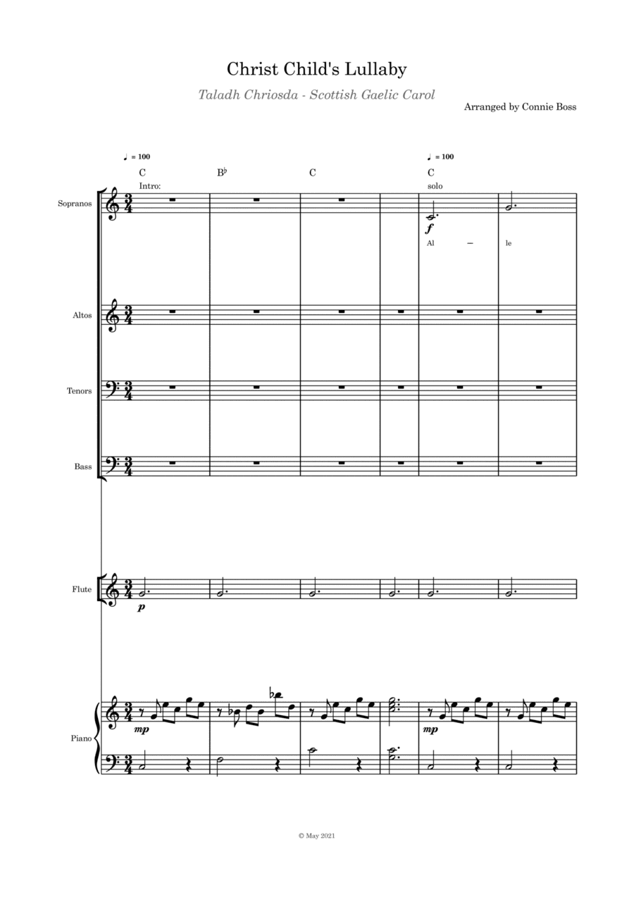 Christ Child's Lullaby (Taladh Chriosda) - SATB, flute and piano with parts page (arr. Connie Boss)