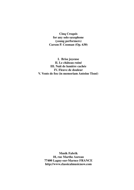 Carson Cooman: Cinq Croquis for any saxophone