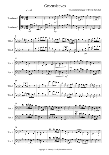 Greensleeves for Trombone Duet (arr. David Burndrett)