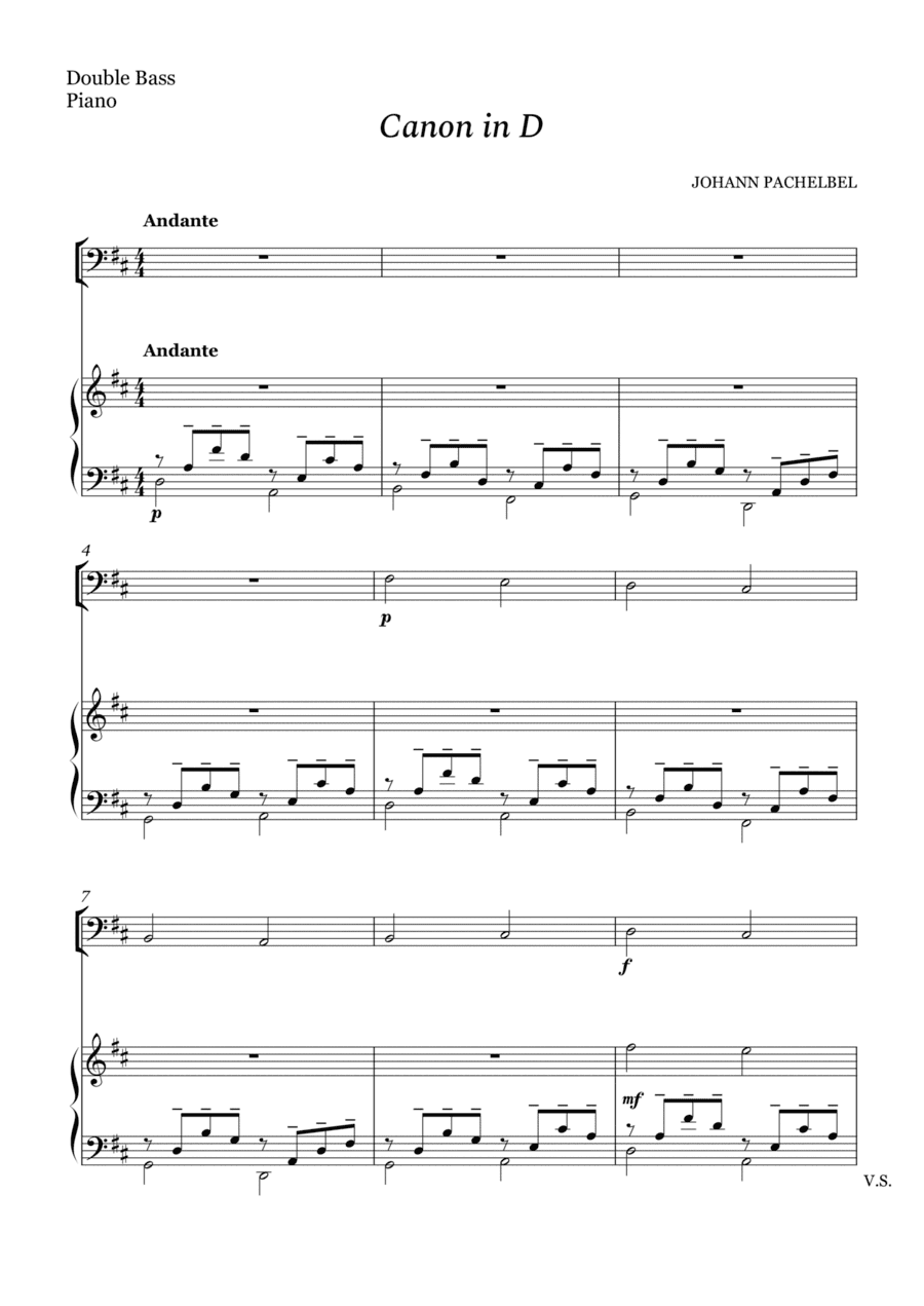 Canon in D For Double Bass And Piano (arr. Cássio Silva Chaves)