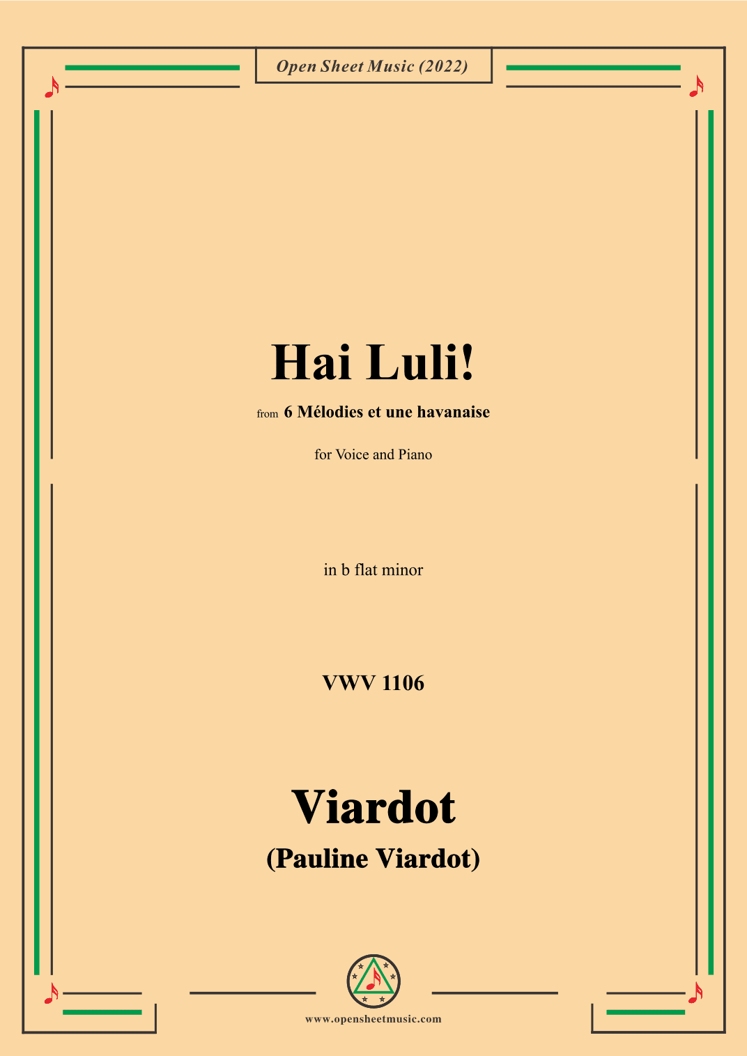 Pauline Viardot-Hai Luli!,VWV 1106,in b flat minor,from '6 Mélodies et une havanaise' (arr. OSM Press)