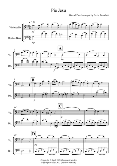 Pie Jesu (from Requiem) for Cello and Double Bass Duet (arr. David Burndrett)
