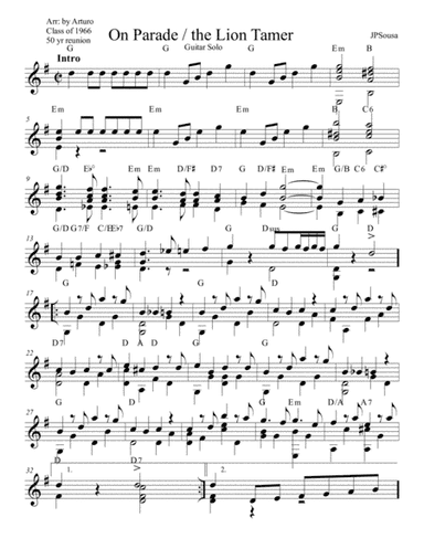 On Parade (The Lion Tamer) by John Philip Sousa for Guitar Solo (arr. Art Carnrick / "Arturo")