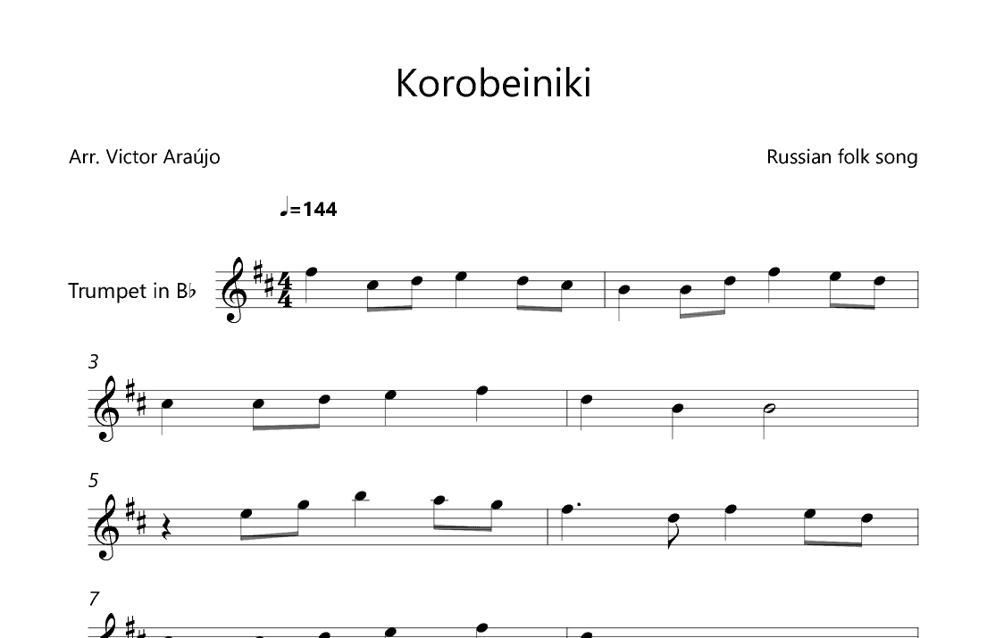 Korobeiniki  (from Tetris) - Trumpet Lead Sheet (arr. Victor Araújo)