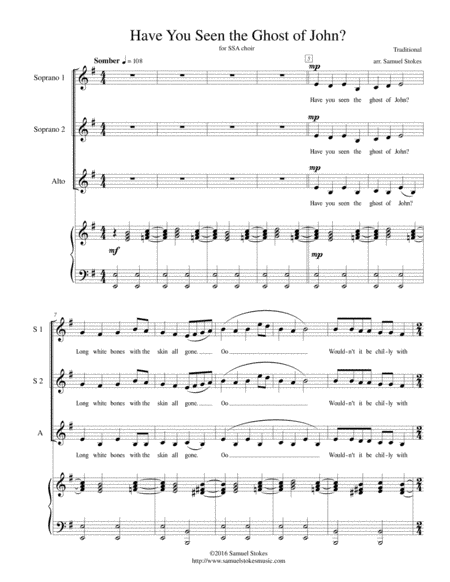 Have You Seen the Ghost of John? - for SSA choir (arr. Samuel Stokes)