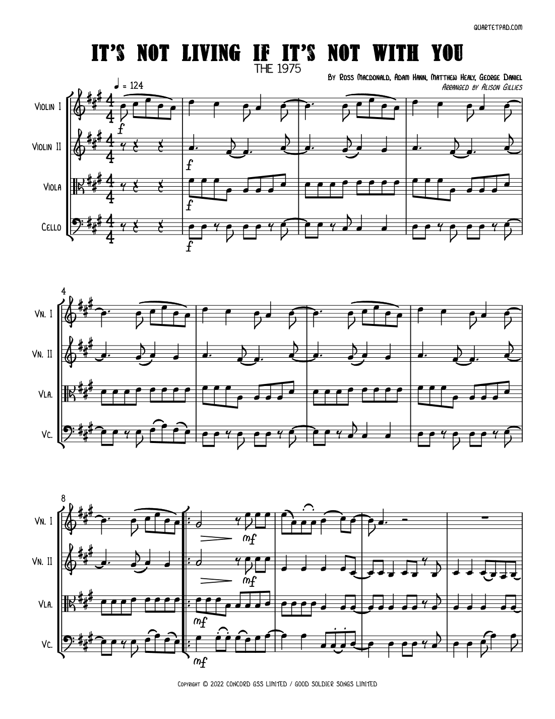 It's Not Living (if It's Not With You) (arr. Alison Gillies)