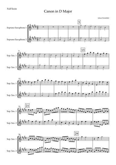 Canon in D Major (Johann Pachelbel) for Soprano Saxophone Duo (arr. Fabio Britto)
