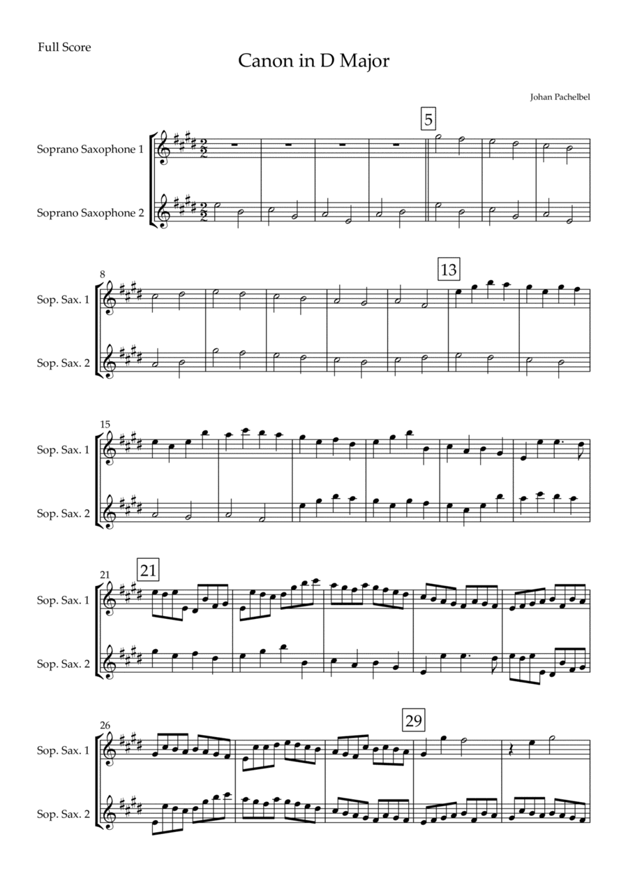 Canon in D Major (Johann Pachelbel) for Soprano Saxophone Duo (arr. Fabio Britto)