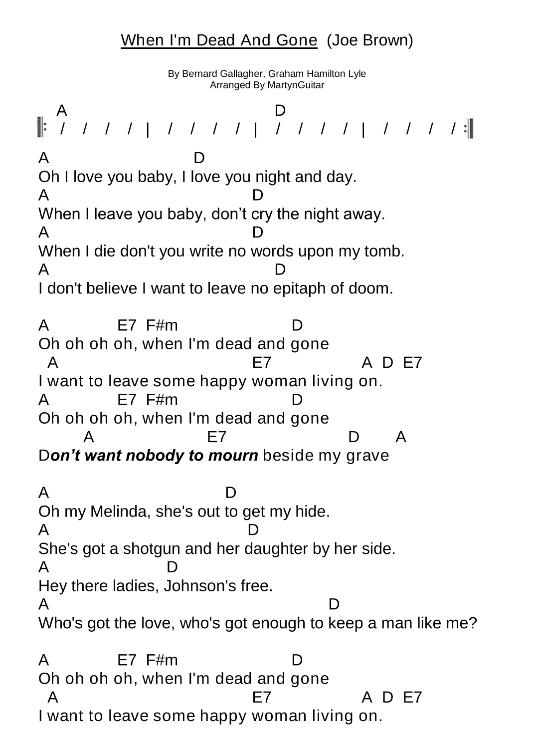 When I'm Dead And Gone (arr. Martyn Guitar)