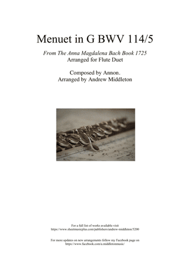 Menuet in G arranged for Flute Duet (arr. Andrew Middleton)