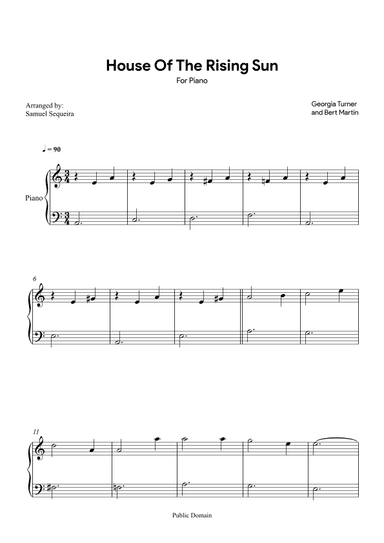 House of the Rising Sun - for easy Piano (arr. Samuel Sequeira)