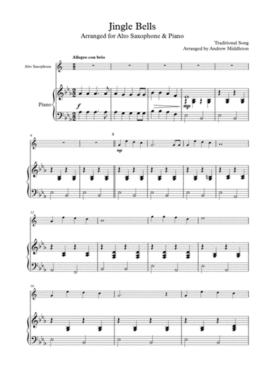 Jingle Bells arranged for Alto Saxophone & Piano (arr. Andrew Middleton)
