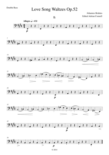 Brahms - Love Song Waltzes Op.52 for Choir and Chamber Orchestra - Double Bass (arr. Adrian Connell)