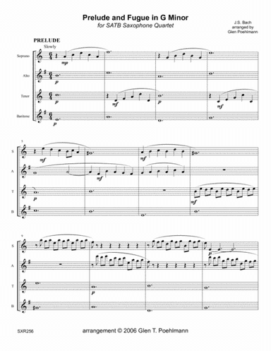 PRELUDE & FUGUE IN G MINOR - SATB SAX QUARTET (based on Organ solo by J.S. Bach) (arr. Glen Poehlmann)