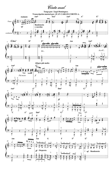 Cinta azul. Tango por: Ángel Domínguez (arr. Juan Carlos Cortés A.)