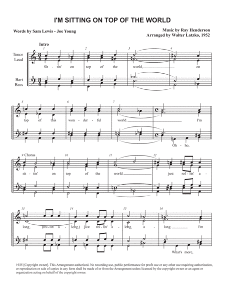 I'm Sitting On Top Of The World (arr. Walter Latzko)