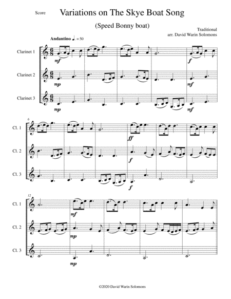 Variations on The Skye Boat Song (Speed bonny boat) for clarinet trio (arr. David Warin Solomons)