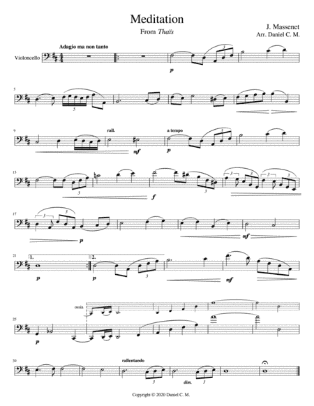 Meditation for cello and piano (easy) (arr. Daniel C. M)