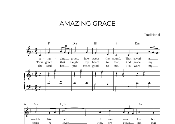 AMAZING GRACE - for piano and alto in F major with chords (arr. Alex Nunes Rodrigues)