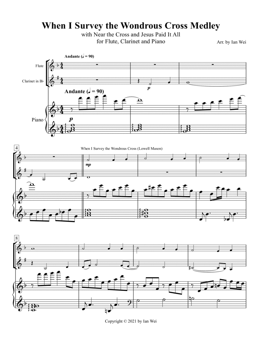 When I Survey the Wondrous Cross Medley for Flute, Clarinet and Piano (arr. Ian Wei)