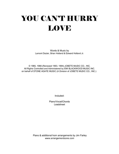 You Can't Hurry Love (arr. Jim Farley www.arrangementsone.com)