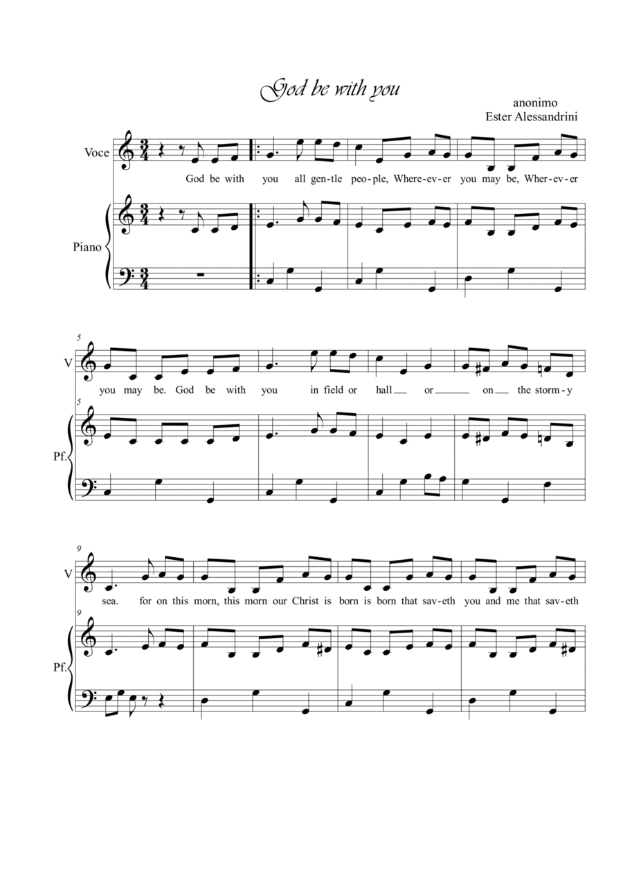God be with you. Singing and piano (arr. Ester Alessandrini)