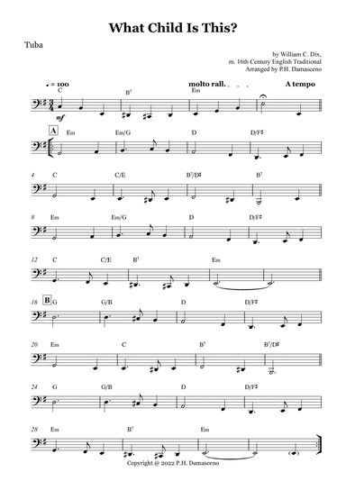 What Child Is This? - Tuba Solo with Chords (arr. P.H. Damasceno)