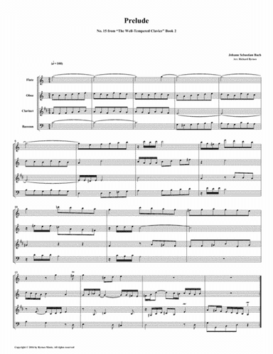 Prelude 15 from Well-Tempered Clavier, Book 2 (Woodwind Quartet) (arr. Richard Byrnes)